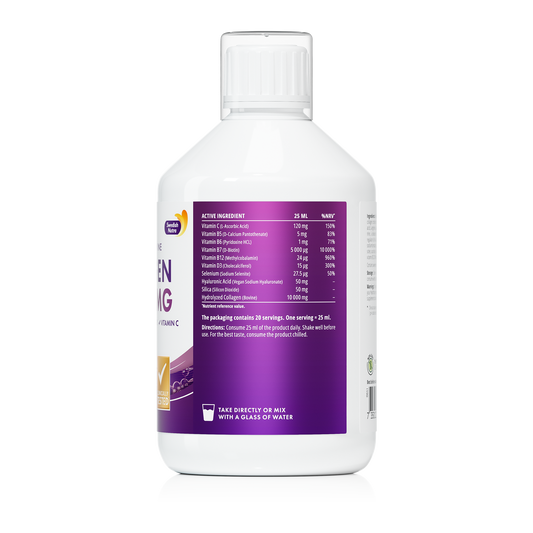 Swedish Nutra Flüssiges Rinderkollagen - 500ml Packung, 20-Tages-Vorrat | Zuckerfreier Beerengeschmack | Reduziert feine Linien, Falten & verbessert die Hautelastizität | 100% natürlicher Geschmack |