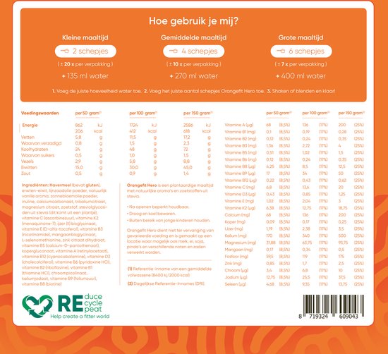 Orangefit Hero - Maaltijdshake - Maaltijdvervanger - Vanille - 1000 gram