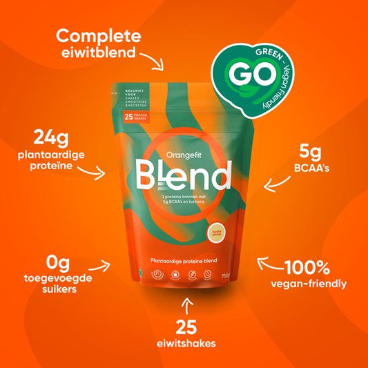 Orangefit Blend Proteine Poeder - Vegan Proteine Shake - 750g (25 shakes) - Eiwitshake Vanille - met BCAA & Kurkuma - Pre / Post Workout