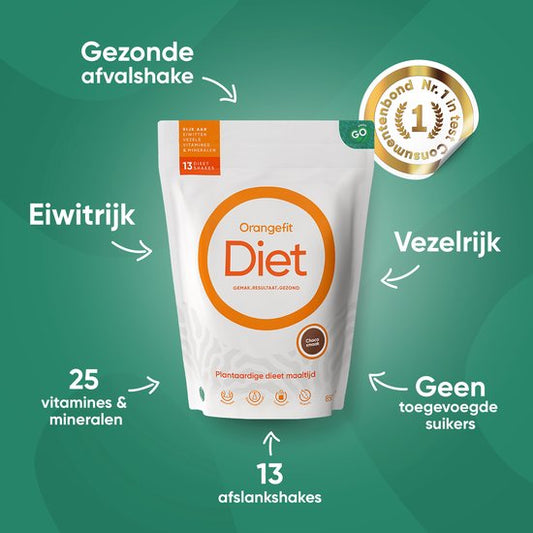 Orangefit Diet Vegan Afslankshake - Maaltijdvervanger / Maaltijdshake - Afvallen & Diëten - 850g (13 shakes) - Chocolade - Nr 1 Consumentenbond