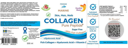 Swedish Nutra Collagen Pure Peptide 500ML – Vloeibare Collageenpeptiden voor Huid, Haar & Gewrichten – Hoge Opname – Zuiver Collageen Supplement – Vrij van Gluten, Suiker & Kunstmatige Stoffen