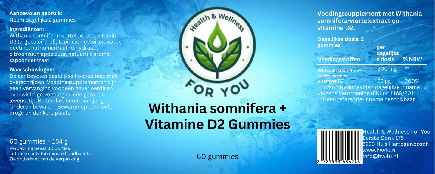 Health & Wellness For You Withania somnifera + Vitamin D2 Gummies – 60 Gummies