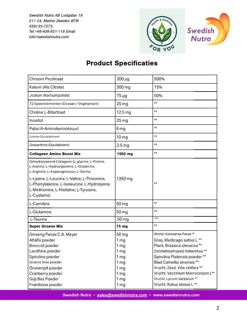 Swedish Nutra Multivitamin sport  - Vloeibare Multivitamine - Mineralen - Collageen - Voedingssupplement als drank