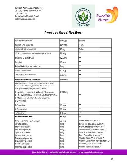 Swedish Nutra Multivitamin sport  - Vloeibare Multivitamine - Mineralen - Collageen - Voedingssupplement als drank