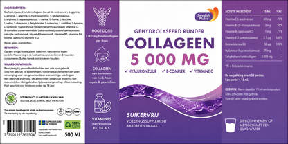 Swedish Nutra’s Collagen Bovine 5000 Zuckerfrei. Ist ein flüssiges Nahrungsergänzungsmittel mit natürlichem Beerengeschmack.