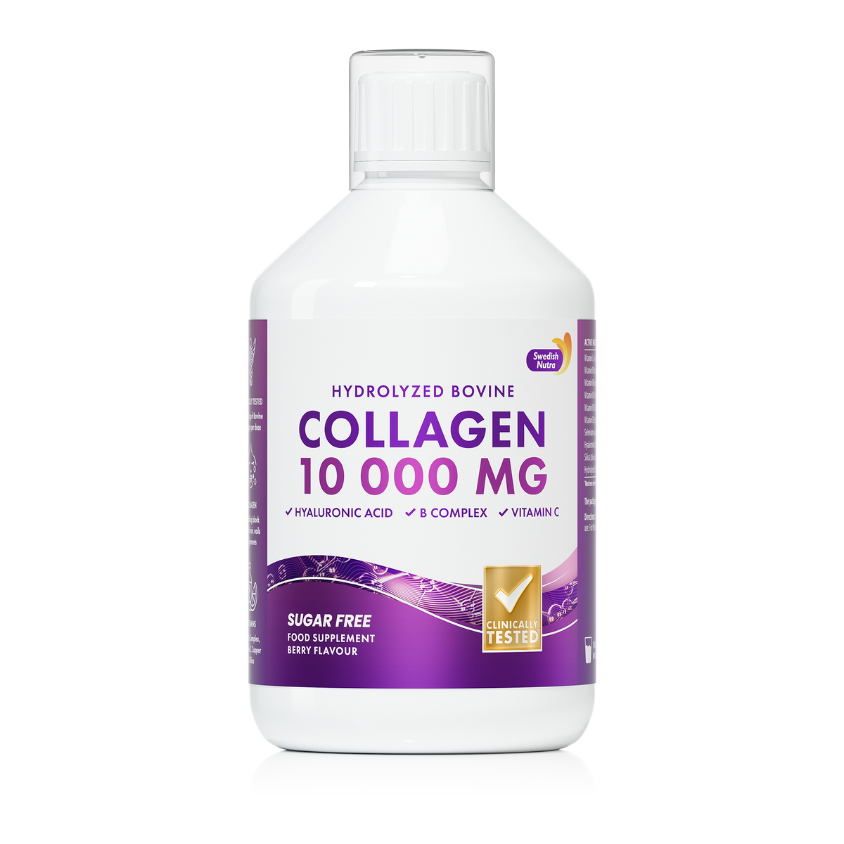 Swedish Nutra Flüssiges Rinderkollagen - 500ml Packung, 20-Tages-Vorrat | Zuckerfreier Beerengeschmack | Reduziert feine Linien, Falten & verbessert die Hautelastizität | 100% natürlicher Geschmack |