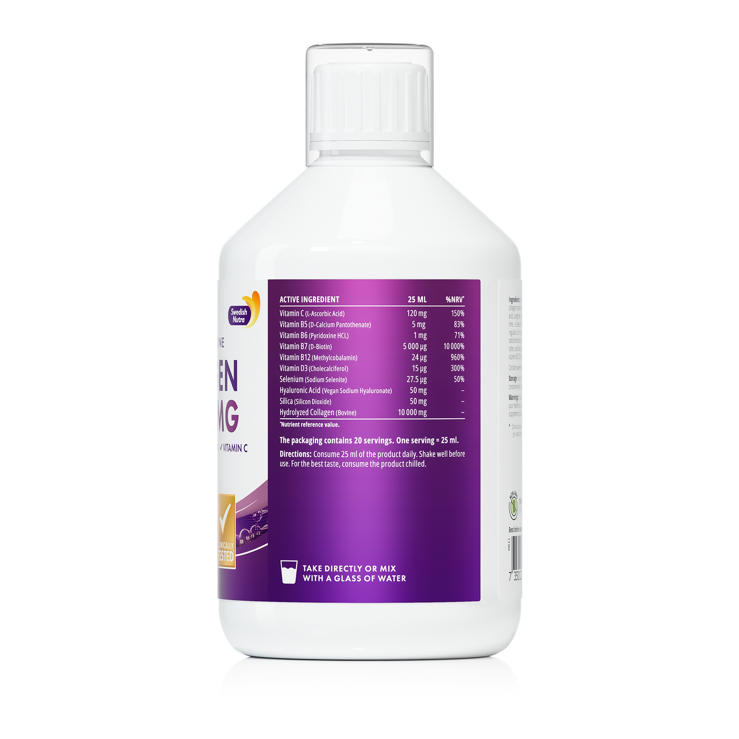 Swedish Nutra Flüssiges Rinderkollagen - 500ml Packung, 20-Tages-Vorrat | Zuckerfreier Beerengeschmack | Reduziert feine Linien, Falten & verbessert die Hautelastizität | 100% natürlicher Geschmack |