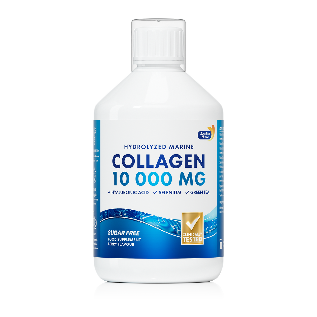 Swedish Nutra Collagen Marine 500 ml – 10.000 mg Meereskollagen – Zuckerfreie Flüssigformel – GVO-frei, glutenfrei – Mit Grüntee EGCG & natürlichem Geschmack – Täglich 20 ml verwenden