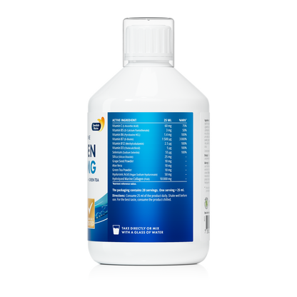 Swedish Nutra Collagen Marine 500 ml – 10.000 mg Meereskollagen – Zuckerfreie Flüssigformel – GVO-frei, glutenfrei – Mit Grüntee EGCG & natürlichem Geschmack – Täglich 20 ml verwenden