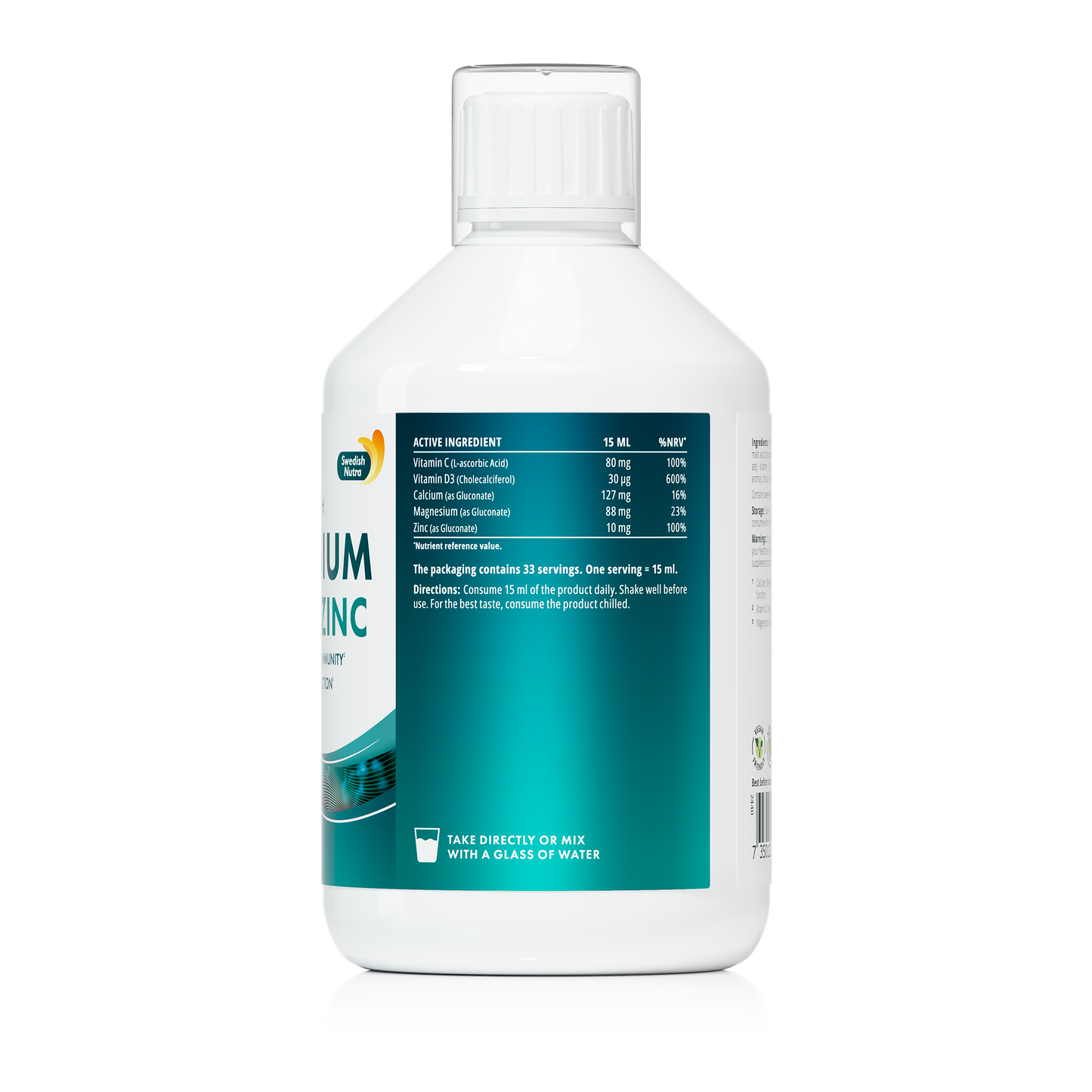 Swedish Nutra Magnesium Calcium + Zink – Vloeibaar Voedingssupplement – Vitamine C &amp; D3 – Citroensmaak