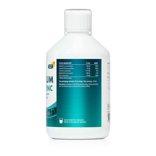 Swedish Nutra Magnesium Calcium + Zink – Vloeibaar Voedingssupplement – Vitamine C &amp; D3 – Citroensmaak