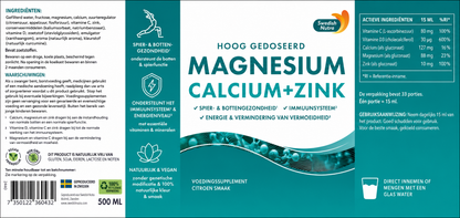 Swedish Nutra Magnesium Calcium + Zink – Vloeibaar Voedingssupplement – Vitamine C &amp; D3 – Citroensmaak