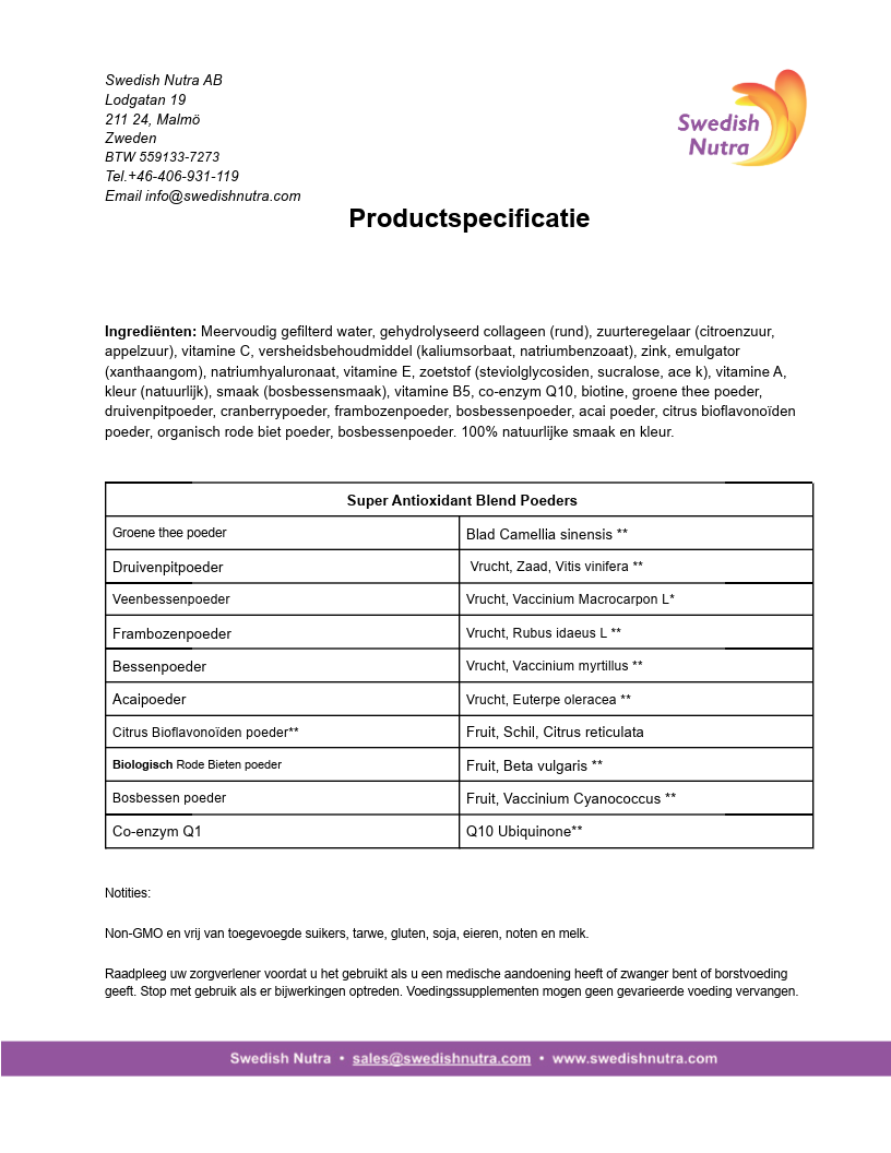 Swedish Nutra Essentials Collageen Hyaluronzuur – Huid, Haar & Nagels – Vloeibaar Supplement – Tropische Fruitsmaak – 500 ml