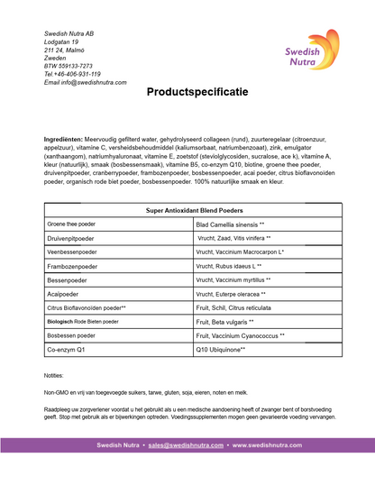 Swedish Nutra Essentials Collageen Hyaluronzuur – Huid, Haar & Nagels – Vloeibaar Supplement – Tropische Fruitsmaak – 500 ml