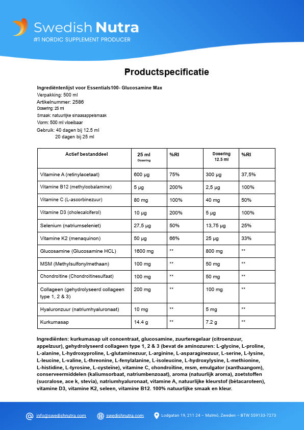 Swedish Nutra Essential Glucosamine MAX met collageen en MSM