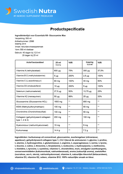 Swedish Nutra Essential Glucosamine MAX met collageen en MSM