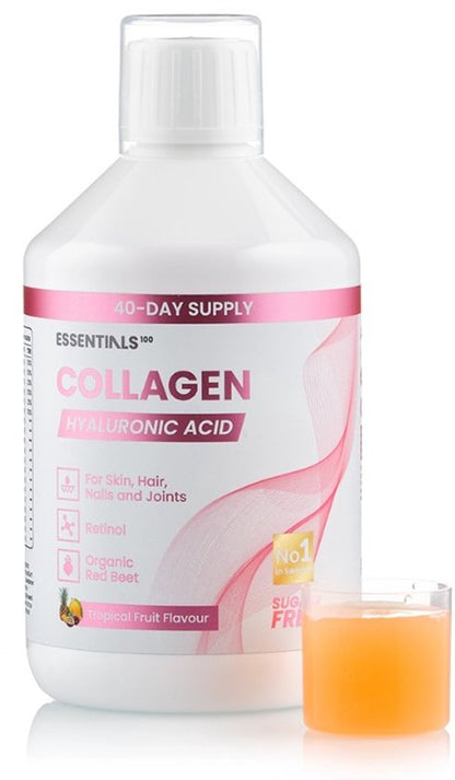 Swedish Nutra Essentials Collageen Hyaluronzuur – Huid, Haar & Nagels – Vloeibaar Supplement – Tropische Fruitsmaak – 500 ml