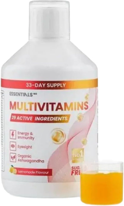 Swedish Nutra Essentials Vloeibare Multivitamine 500ML – 29 Actieve Ingrediënten – Energie, Immuniteit, Ooggezondheid & Vitaliteit – Vegan, Natuurlijke Formule, Snel Opneembaar – Dagelijkse 15 ml