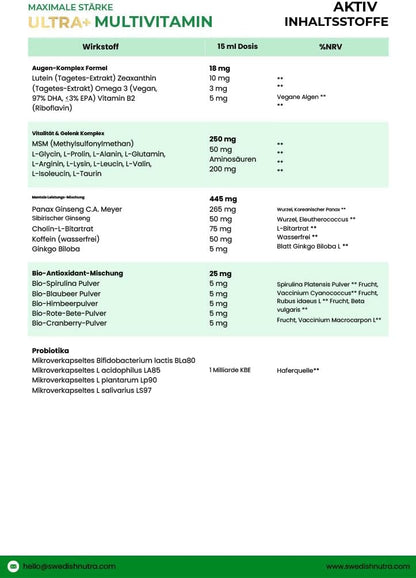 Ultra+ Multivitamine Vloeibare Multivitamine met 126 Actieve Ingrediënten – Maximale Kracht