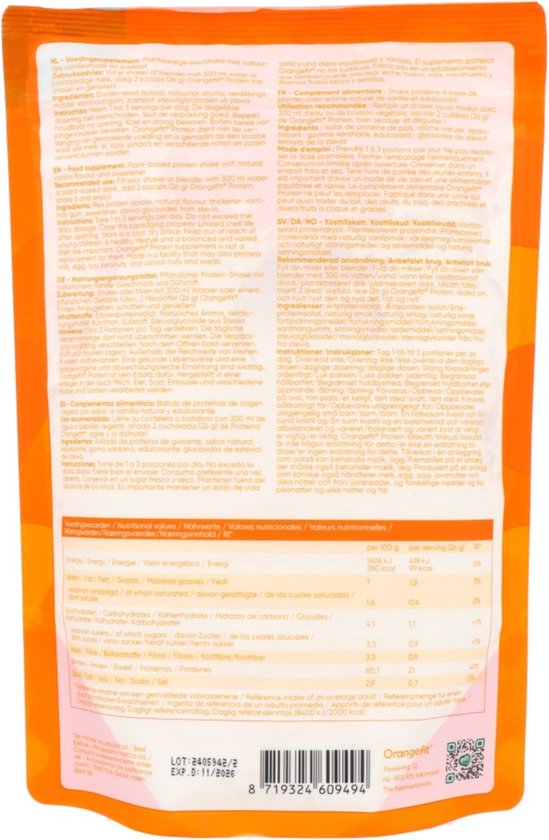 Orangefit Proteïne Poeder / Vegan Eiwitshake - 260g - Vanille