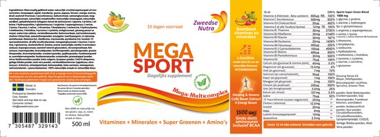 Swedish Nutra Multivitamin sport  - Vloeibare Multivitamine - Mineralen - Collageen - Voedingssupplement als drank