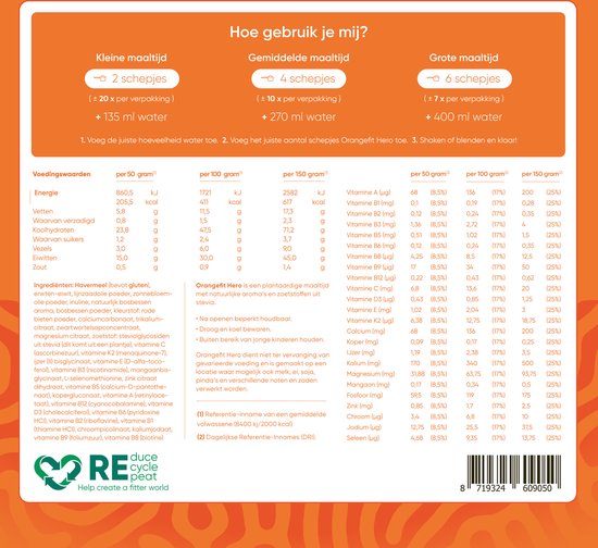 Orangefit Hero - Maaltijdshake - Maaltijdvervanger - Blueberry - 1000 gram