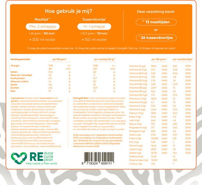 Orangefit Diet Vegan Afslankshake - Maaltijdvervanger / Maaltijdshake - Afvallen & Diëten - 850g (13 shakes) - Chocolade - Nr 1 Consumentenbond