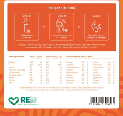 Orangefit Proteine Poeder - Vegan Proteine Shake - 750g (29 shakes) - Eiwitshake Aardbei - Lactosevrije Eiwitpoeder