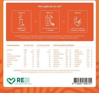 Orangefit Proteine Poeder - Vegan Proteine Shake - 750g (29 shakes) - Eiwitshake Banaan - Lactosevrije Eiwitpoeder