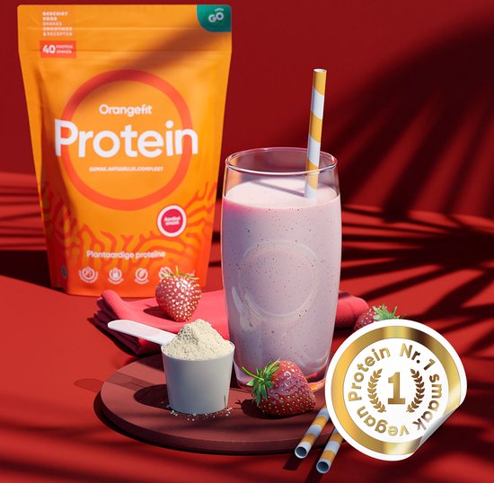 Orangefit Proteine Poeder - Vegan Proteine Shake - 750g (29 shakes) - Eiwitshake Aardbei - Lactosevrije Eiwitpoeder