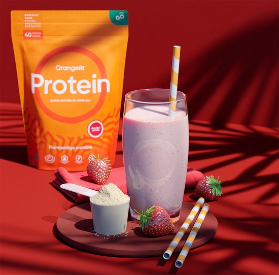 Orangefit Proteine Poeder - Vegan Proteine Shake - 750g (29 shakes) - Eiwitshake Aardbei - Lactosevrije Eiwitpoeder
