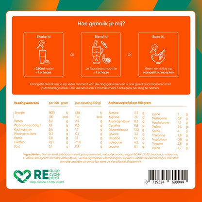 Orangefit Blend Proteine Poeder - Vegan Proteine Shake - 750g (25 shakes) - Eiwitshake Vanille - met BCAA & Kurkuma - Pre / Post Workout