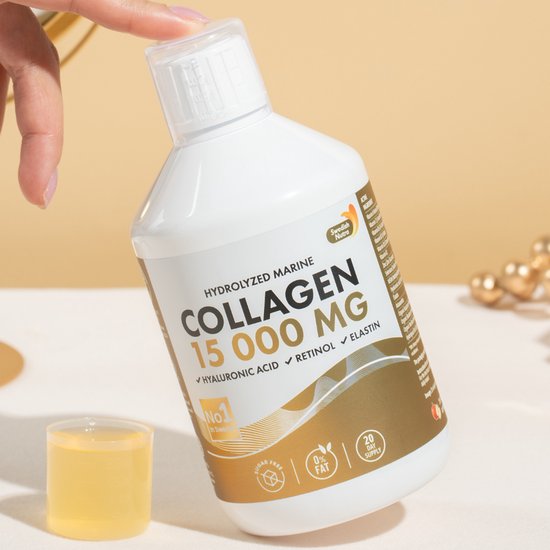 Swedish Nutra Collageen 15.000 mg – Vloeibaar Marine Collageen Supplement –Immuun- en Celsupport-Met Retinol, Hyaluronzuur, Elastine & Vitamine C –Voor Huid, Haar, Nagels & Gewrichten – Anti-Aging –Suikervrij- Appelsmaak- Snelle Opname-500 ml