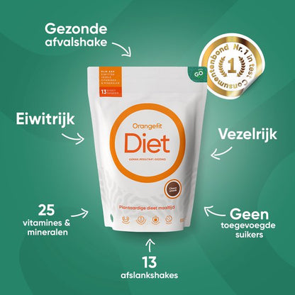 Orangefit Diet Vegan Afslankshake - Maaltijdvervanger / Maaltijdshake - Afvallen & Diëten - 850g (13 shakes) - Chocolade - Nr 1 Consumentenbond