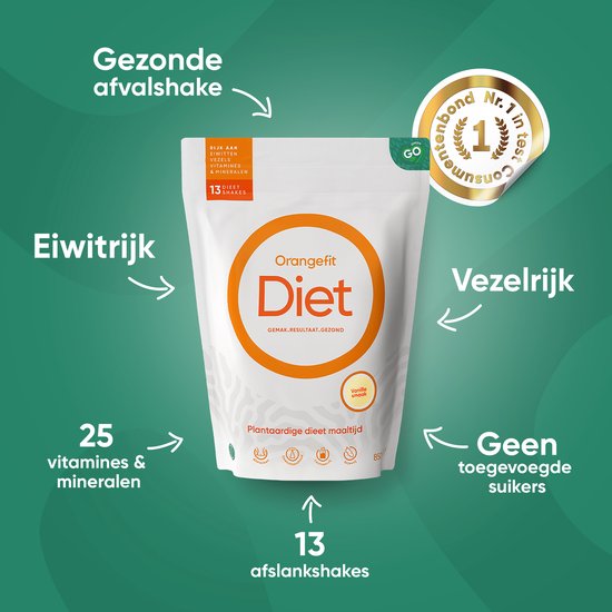 Orangefit Diet Vegan Afslankshake - Maaltijdvervanger / Maaltijdshake - Afvallen & Diëten - 850g (13 shakes) - Koffie - Nr 1 Consumentenbond