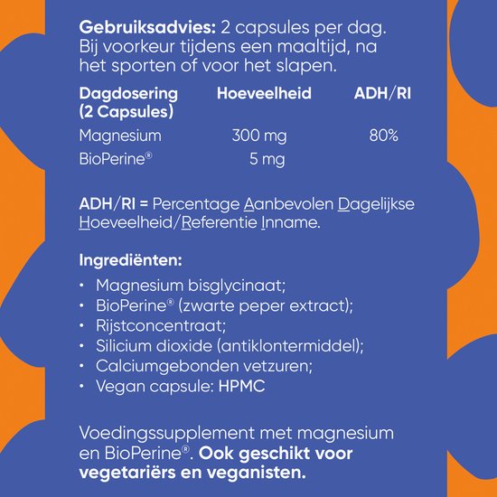 Orangefit Magnesium - 60 tabletten - Magnesium bisglycinaat - Mineralen - Supplementen - Voor Slaap & Energie