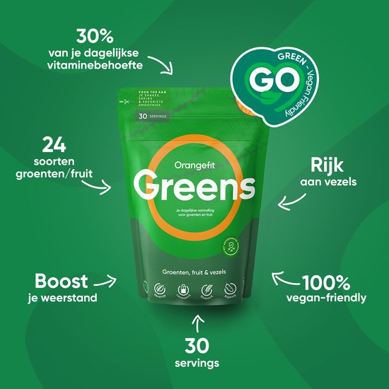 Orangefit Greens - Superfoods - Green Juice - Mix van Groenten, Fruit en Vezels - 300gr (30 porties)