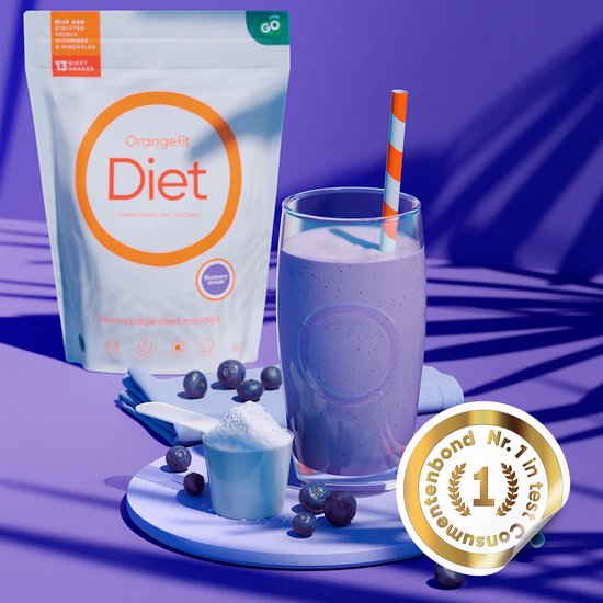 Orangefit Diet Vegan Afslankshake - Maaltijdvervanger / Maaltijdshake - Afvallen & Diëten - 850g (13 shakes) - Bosbes - Nr 1 Consumentenbond