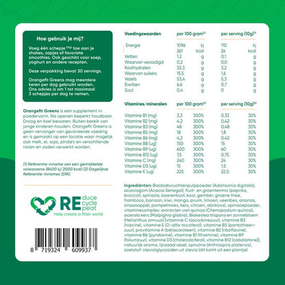 Orangefit Greens - Superfoods - Green Juice - Mix van Groenten, Fruit en Vezels - 300gr (30 porties)