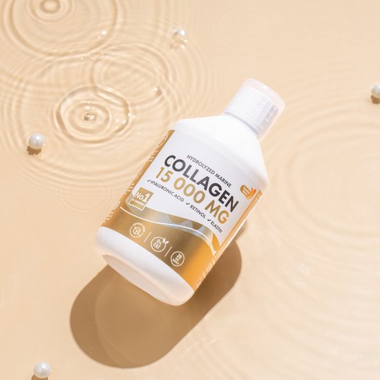 Swedish Nutra Collageen 15.000 mg – Vloeibaar Marine Collageen Supplement –Immuun- en Celsupport-Met Retinol, Hyaluronzuur, Elastine & Vitamine C –Voor Huid, Haar, Nagels & Gewrichten – Anti-Aging –Suikervrij- Appelsmaak- Snelle Opname-500 ml