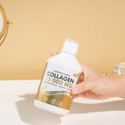 Swedish Nutra Collageen 15.000 mg – Vloeibaar Marine Collageen Supplement –Immuun- en Celsupport-Met Retinol, Hyaluronzuur, Elastine & Vitamine C –Voor Huid, Haar, Nagels & Gewrichten – Anti-Aging –Suikervrij- Appelsmaak- Snelle Opname-500 ml