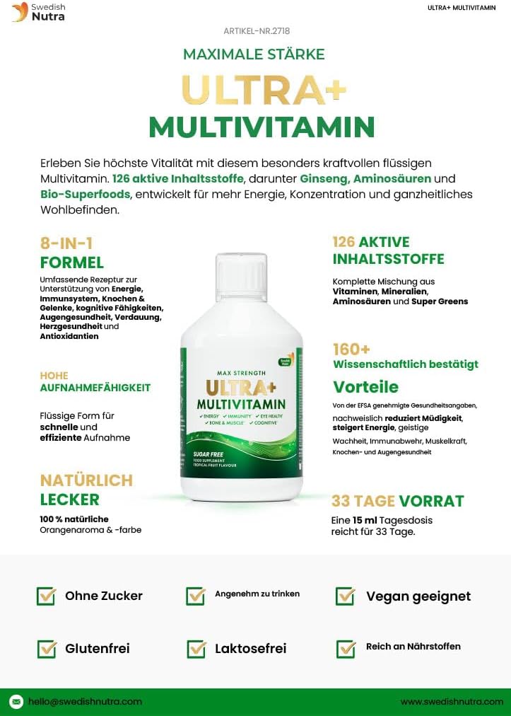 Ultra+ Multivitamine Vloeibare Multivitamine met 126 Actieve Ingrediënten – Maximale Kracht