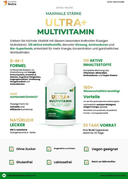 Ultra+ Multivitamine Vloeibare Multivitamine met 126 Actieve Ingrediënten – Maximale Kracht