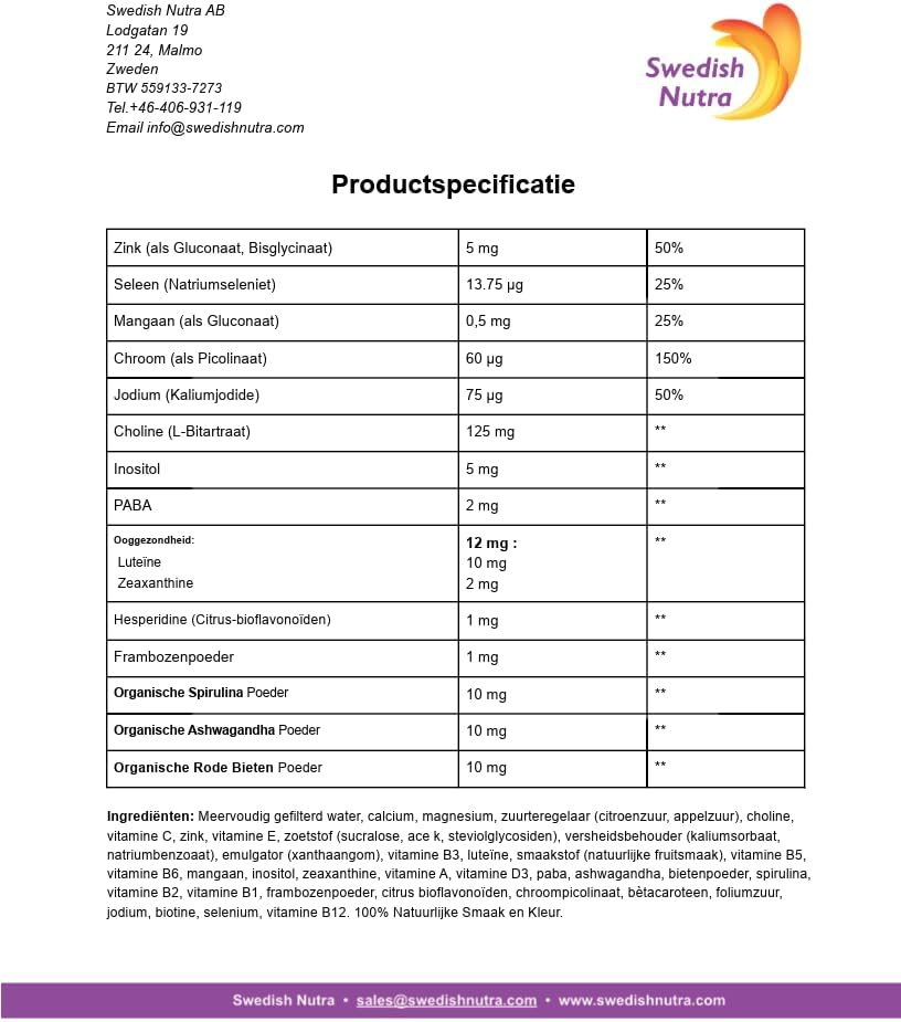 Swedish Nutra Essentials Vloeibare Multivitamine 500ML – 29 Actieve Ingrediënten – Energie, Immuniteit, Ooggezondheid & Vitaliteit – Vegan, Natuurlijke Formule, Snel Opneembaar – Dagelijkse 15 ml