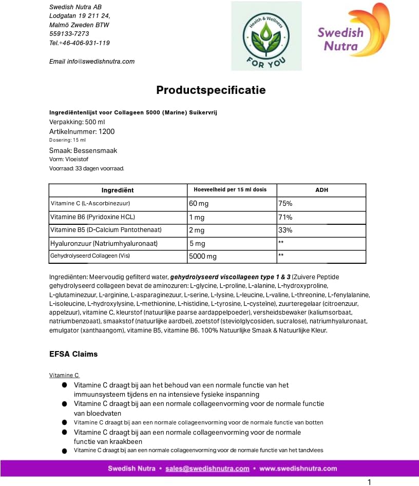 Swedish Nutra Collagen Pure Peptide 500ML – Vloeibare Collageenpeptiden voor Huid, Haar & Gewrichten – Hoge Opname – Zuiver Collageen Supplement – Vrij van Gluten, Suiker & Kunstmatige Stoffen