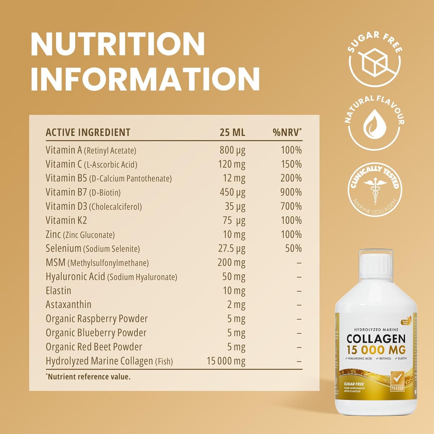Swedish Nutra Marine Collagen 15.000 mg - Vloeibaar Viscollageen Type I & III