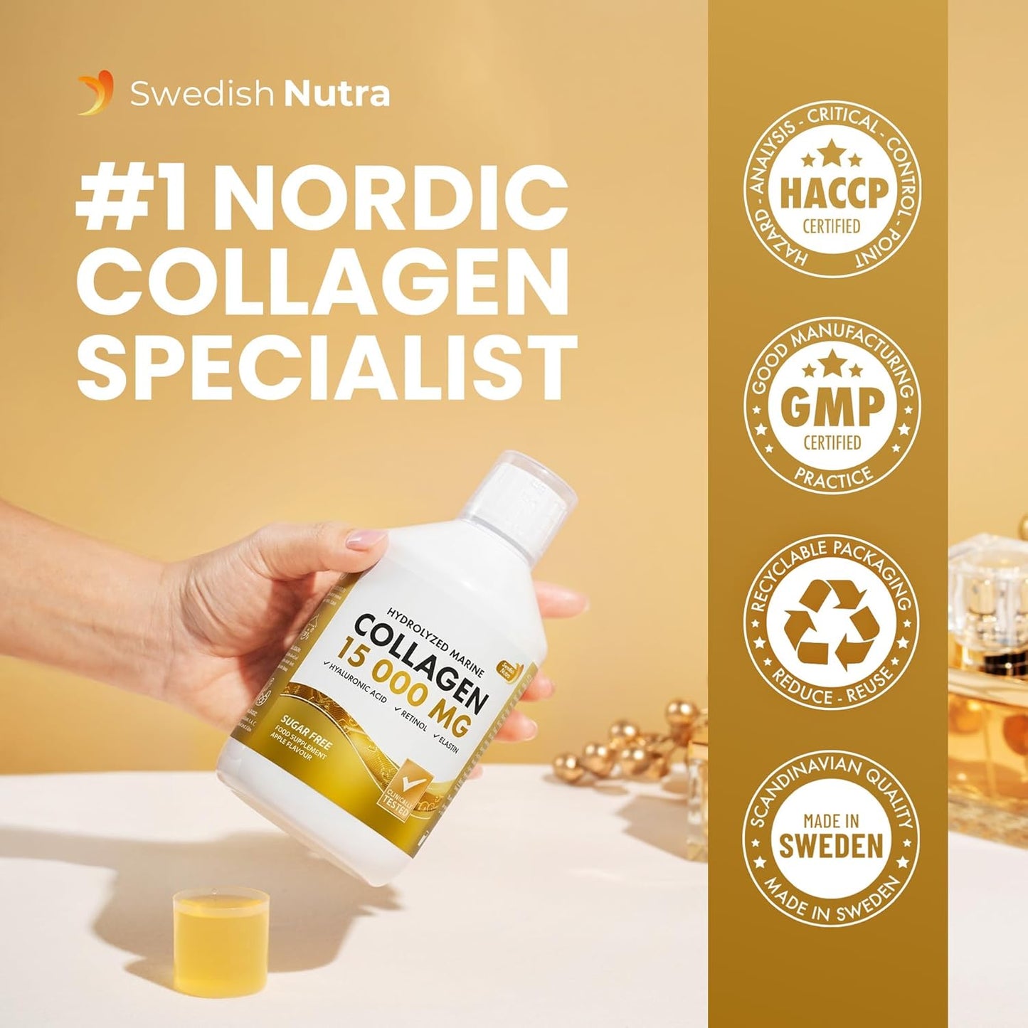 Swedish Nutra Marine Collagen 15.000 mg - Vloeibaar Viscollageen Type I & III