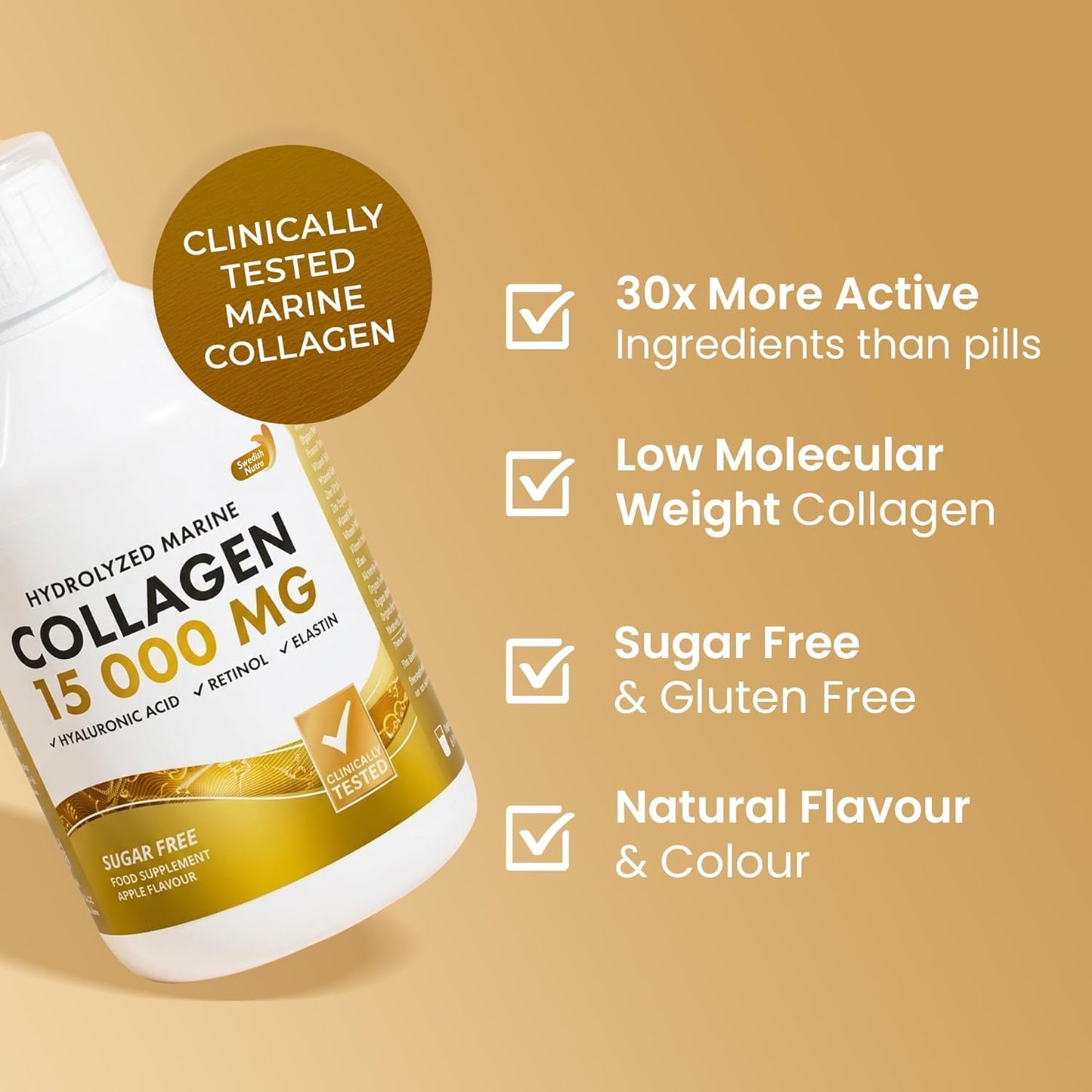 Swedish Nutra Marine Collagen 15.000 mg - Vloeibaar Viscollageen Type I & III