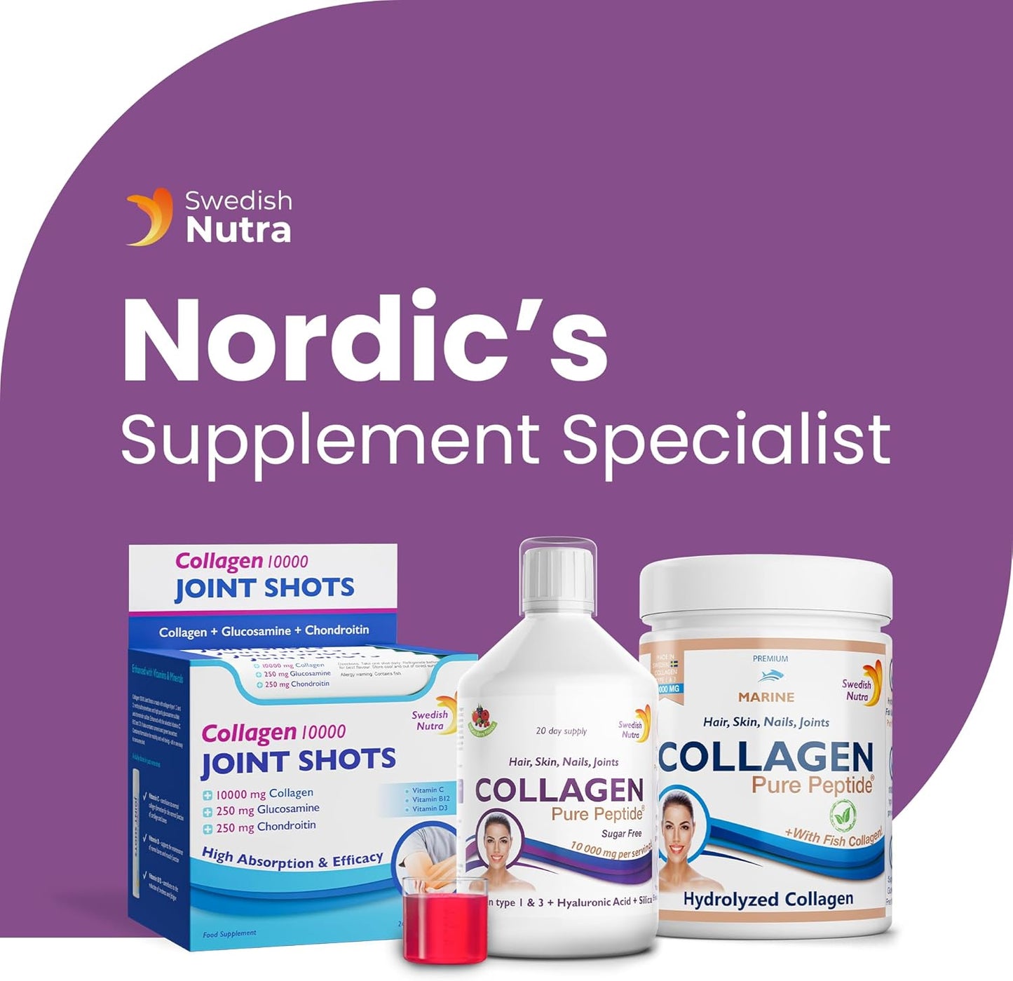 Swedish Nutra Vloeibaar Rundcollageen - Verpakking van 500ml, 20 Daagse Voorraad | Suikervrij Bessensmaak | Verminder Fijne Lijntjes, Rimpels & Verbeter Huidelasticiteit | 100% Natuurlijke Smaak |