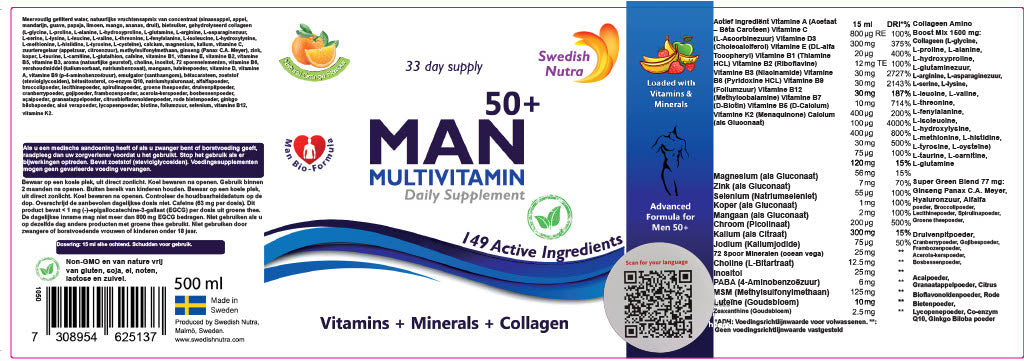Swedish Nutra Man50+ Multivitamin 33 day supply (500ml)